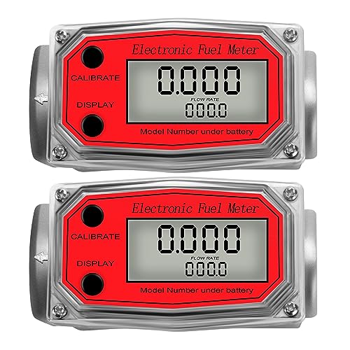 XAXAX Water Flow Meter, Aluminum Alloy Digital Flow Meter, LCD Electronic Fuel Meter Flowmeter, NPT Counter Petrol Methanol Water,Gallon, QTS, PTS, L, m³(2Pcs Red Flowmeter)