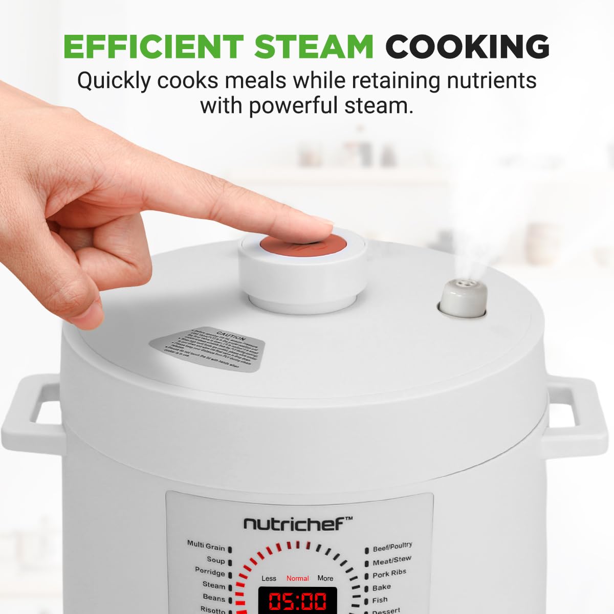 NutriChef Electric Pressure Cooker 6 Quart Capacity | 9 Function Digital Countertop Pressure Cooker | Adjustable Time & Temperature | Cook, Bake, Steam, Broil, & Braise | 13.1 x 11.4 IN | White