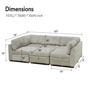 Iconik Living Sectional Modular Couch Sectional Sleeper Sofa Couch with Storage Ottoman Oversized Sofa Bed Sectional Light Gray Set