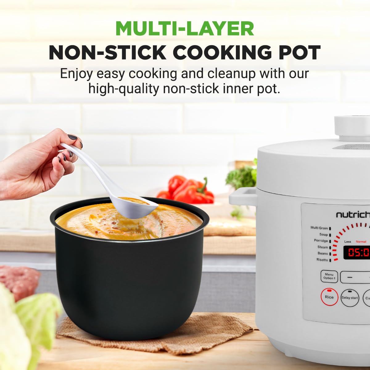 NutriChef Electric Pressure Cooker 6 Quart Capacity | 9 Function Digital Countertop Pressure Cooker | Adjustable Time & Temperature | Cook, Bake, Steam, Broil, & Braise | 13.1 x 11.4 IN | White