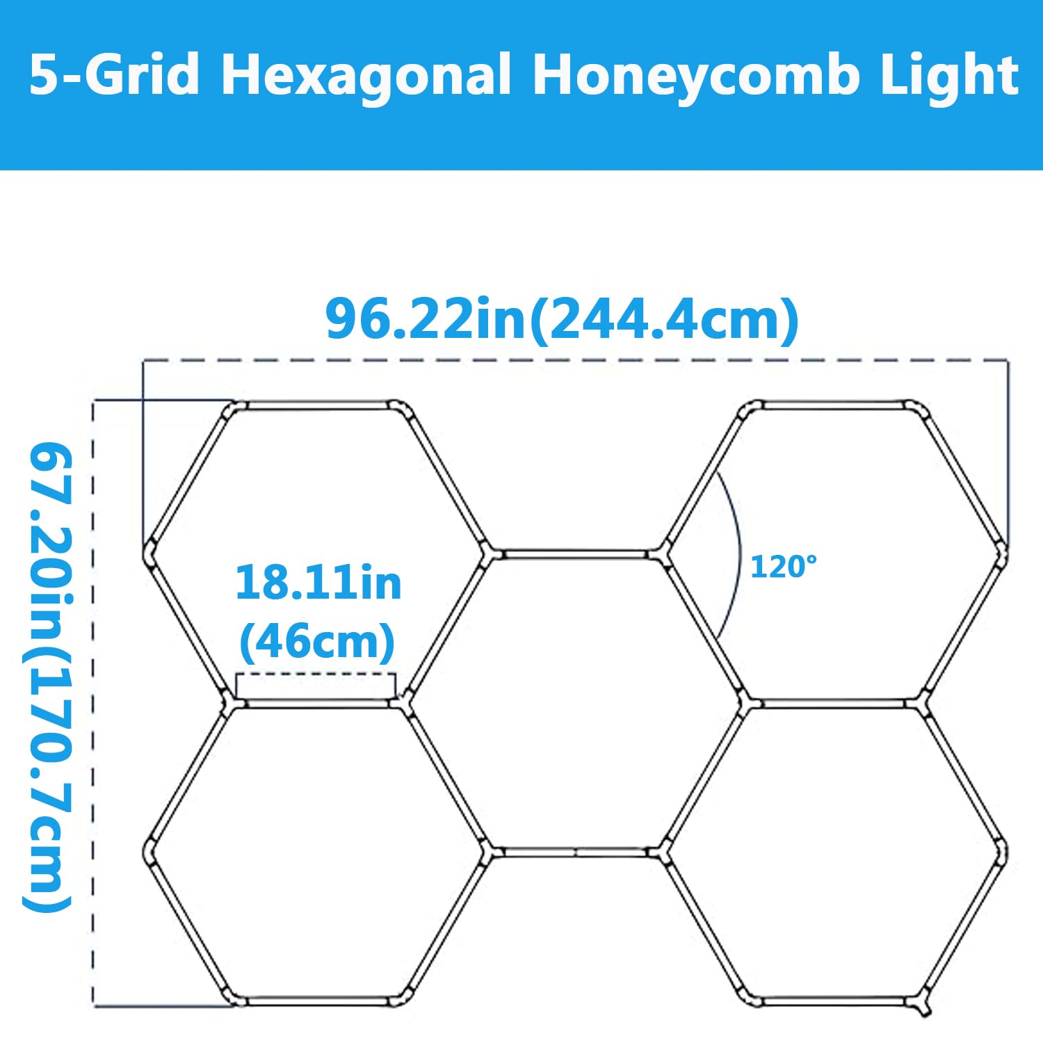 DHXYHQY 5 Grid Hexagon Garage Lights, Hexagon LED Lights, 20736LM Hexagon Lights LED Garage Lights for Garage Workshop Basement Gym Warehouse, 6500K, 168W