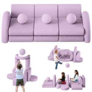 wanan modular kids play couch, 16pcs kids couch with balls and tunnel, kids couch for playroom and bedroom, kids modular couch for playing, creativing, modular couch kids (blueberry)