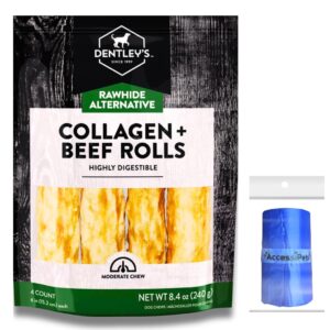 accessipets dog chews bundles for medium and large dogs, 6 inch rawhide free alternative collagen rolls bundle with 1 dog waste roll, long-lasting dental treats (beef, 4 count)