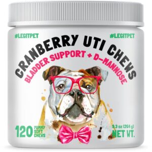 Cranberry UTI Chews for Dogs Bladder Suppot + D-Mannose Supports Kidney Urinary Tract 120 Chews and Probiotics for Dogs Natural Digestive Enzymes Prebiotics for Allergy 120 Chews