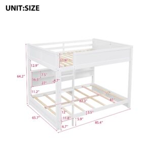 XD Designs Wood Bunk Bed Queen Over Queen Size with Built-in Storage Cabinets and USB Ports, Versatile Bunk Bed Frame with Ladder and Guardrail for Kids Teens Adult, Maximize Space (White-9.30)