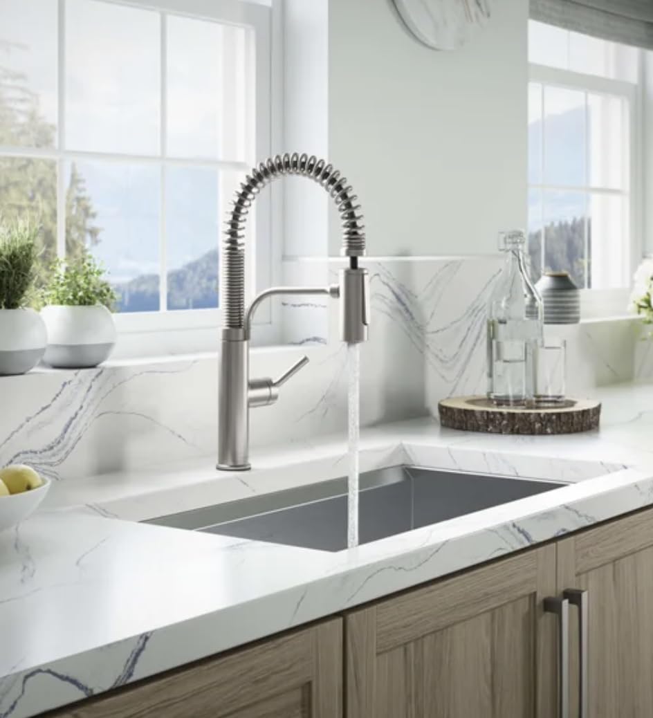 Kohler Provo Semi-Pro Kitchen Faucet with Spiral Spring Neck, Stainless Steel