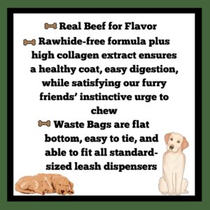 AccessiPets Dog Chews Bundles for Medium and Large Dogs, 6 Inch Rawhide Free Alternative Collagen Rolls Bundle with 1 Dog Waste Roll, Long-Lasting Dental Treats (Beef, 4 Count)