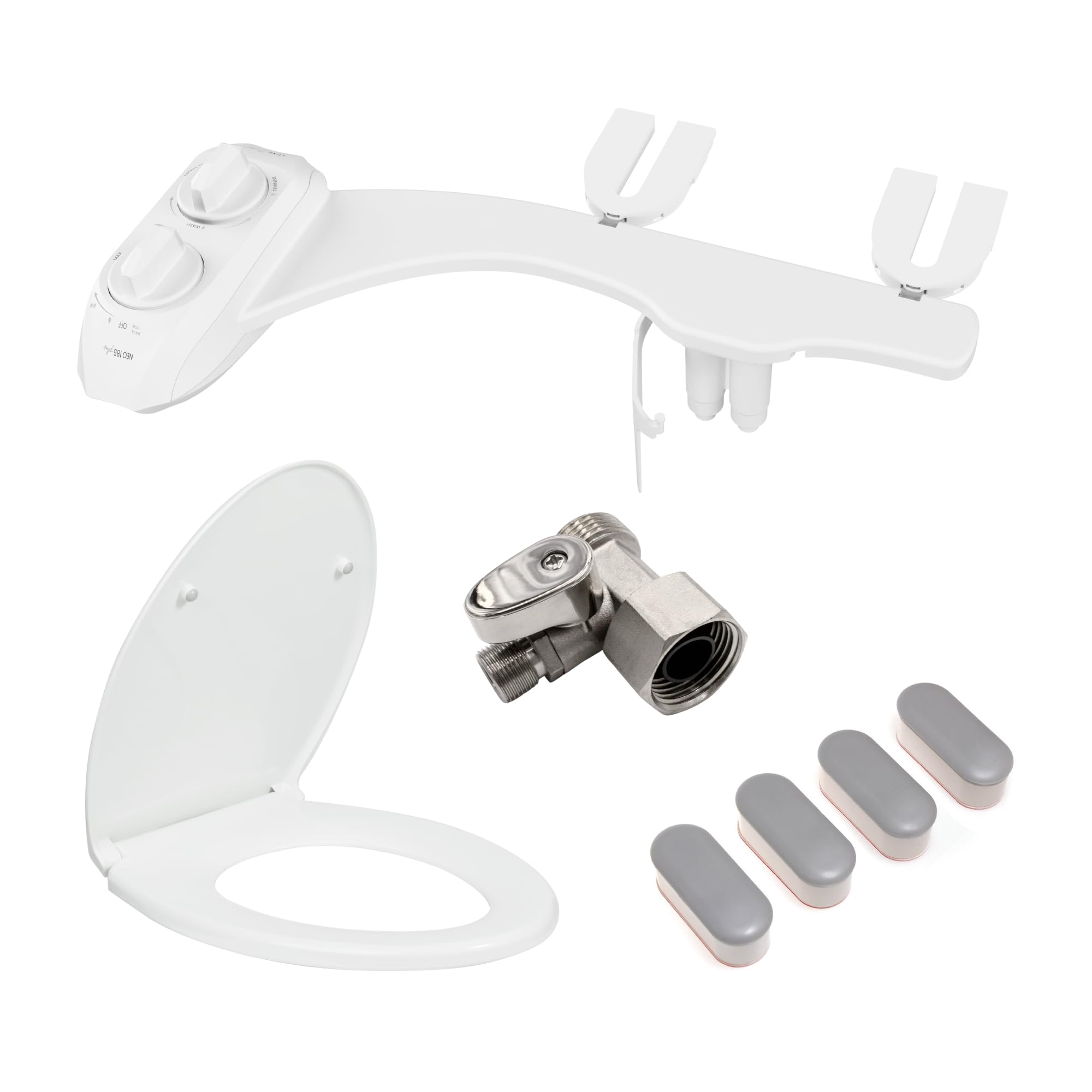 LUXE Bidet NEO 185 Plus White Ultimate Upgrade Bundle - Bidet Attachment for Toilet Seat with Innovative Hinges to Clean, Slide-in Easy Install and Dual Nozzles, Comfort Fit Elongated Toilet Seat, Shu