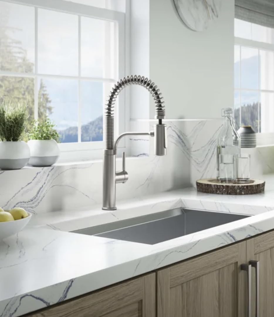 Kohler Provo Semi-Pro Kitchen Faucet with Spiral Spring Neck, Stainless Steel