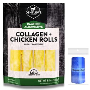 accessipets dog chews bundles for medium and large dogs, 6 inch rawhide free alternative collagen rolls bundle with 1 dog waste roll, long-lasting dental treats (chicken, 4 count)