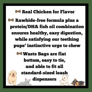 AccessiPets Dog Chews Bundles for Puppies and Small Dogs, Rawhide Free Alternative 5 inch Puppy Sticks Bundle with 1 Dog Waste Roll, Dental Treats for Moderate Chewers (Chicken, 10 Count)