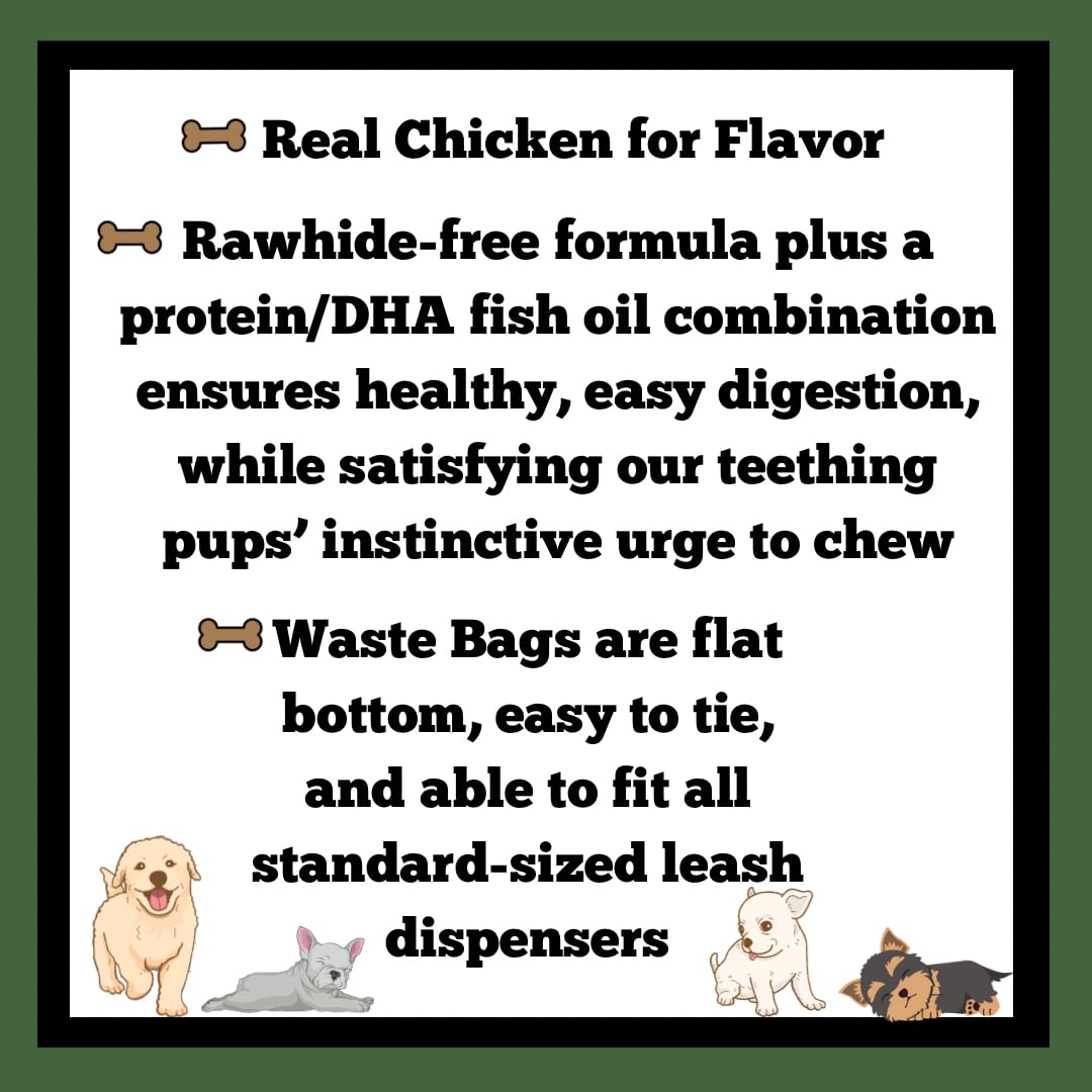 AccessiPets Dog Chews Bundles for Puppies and Small Dogs, Rawhide Free Alternative 5 inch Puppy Sticks Bundle with 1 Dog Waste Roll, Dental Treats for Moderate Chewers (Chicken, 10 Count)