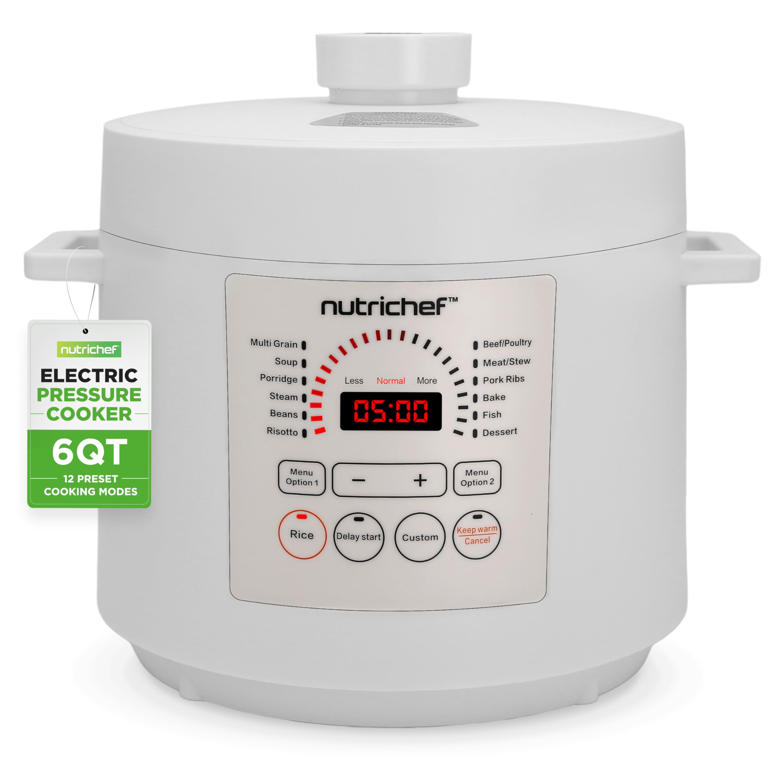 NutriChef Electric Pressure Cooker 6 Quart Capacity | 9 Function Digital Countertop Pressure Cooker | Adjustable Time & Temperature | Cook, Bake, Steam, Broil, & Braise | 13.1 x 11.4 IN | White