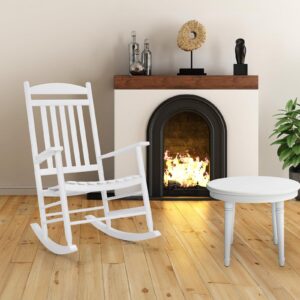 MAMIZO Soild Wood Outdoor Rocking Chair with High Back, Porch Rocking Chairs Oversized Easy to Assemble for Porch Garden, Lawn, Balcony, Backyard, Wooden Rocking Chair Outdoor and Indoor (White)