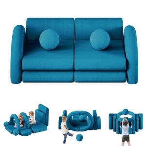 wanan modular kids play couch, 12pcs kids couch with balls and tunnel, kids couch for playroom and bedroom, kids modular couch for playing, creativing, modular couch kids (blue)