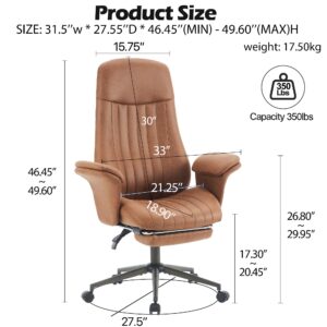 Tall Home Office Desk Chair with Ottoman, High Back Ergonomic Office Chair with Arms, Height Adjustable Swivel Modern Task Chair， Executive Desk Chair, Computer Chair for Living Room(Coffee)