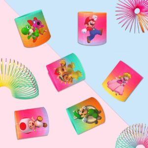 Mario Spring Rainbow Party Favors, Mario Mini Plastic Coil Spring Toy, Mario Fidget Stress Coil, Mini Springs Bulk Toys for Carnival Prize Birthday, Mario Goodie Bag Stuffers