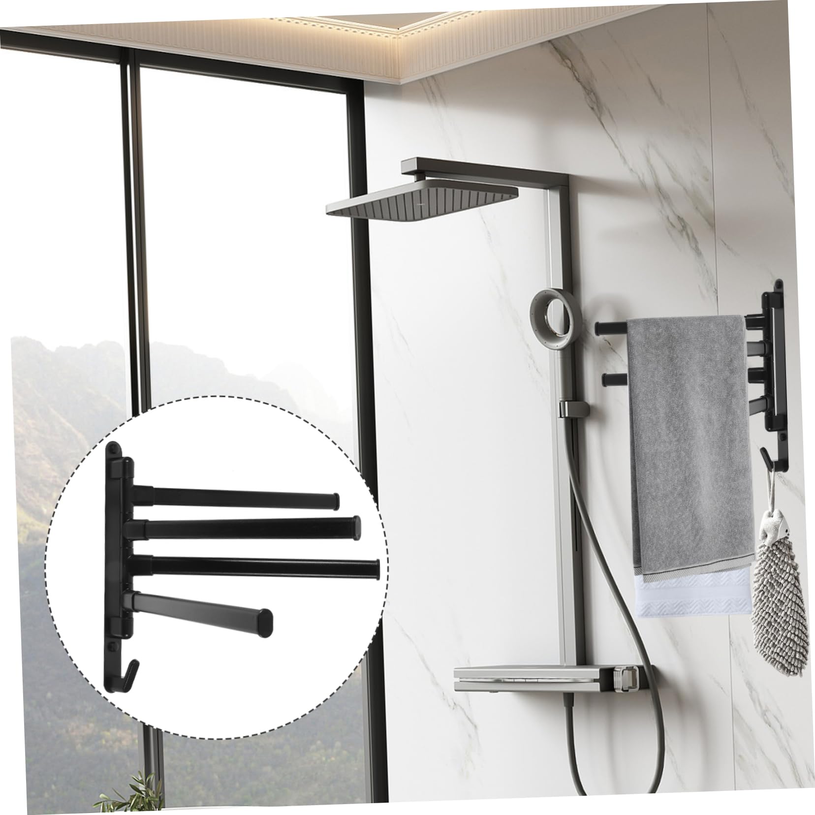 Amosfun Rotating Towel Shelves Hand Towel Racks for Bathroom Towel Hanging Shelf Hand Towel Holder Towel Rack for Kitchen Bathroom Towel Holders Towel Rod Black Stainless Steel