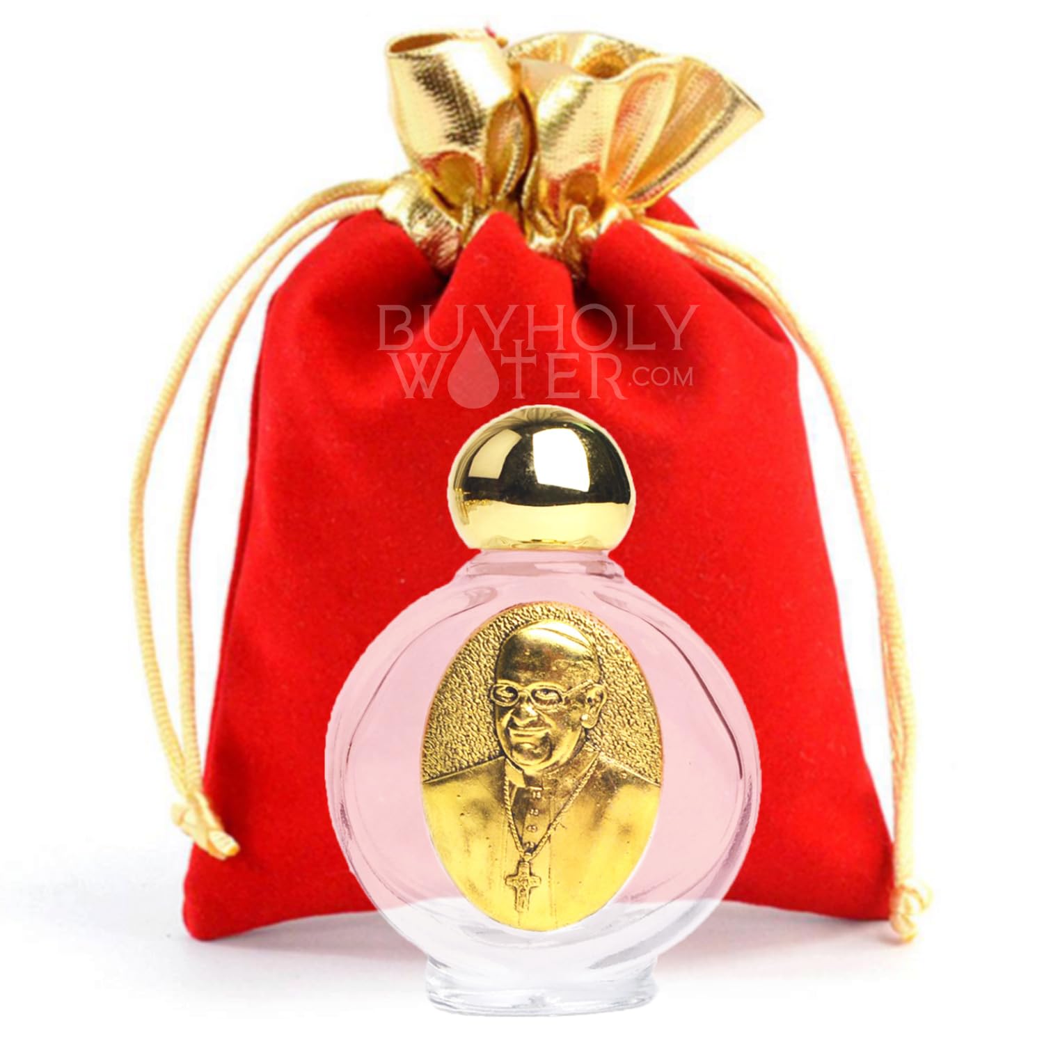 Holy Water Pope Francis Vial ✞ Pope Blessed Portable Bottle ✞ The Only Authentic Certified Holy Water Font Online ✞ Vatican Direct Baptism Wedding Christian Catholic God Jesus Religious Gift (Gold)