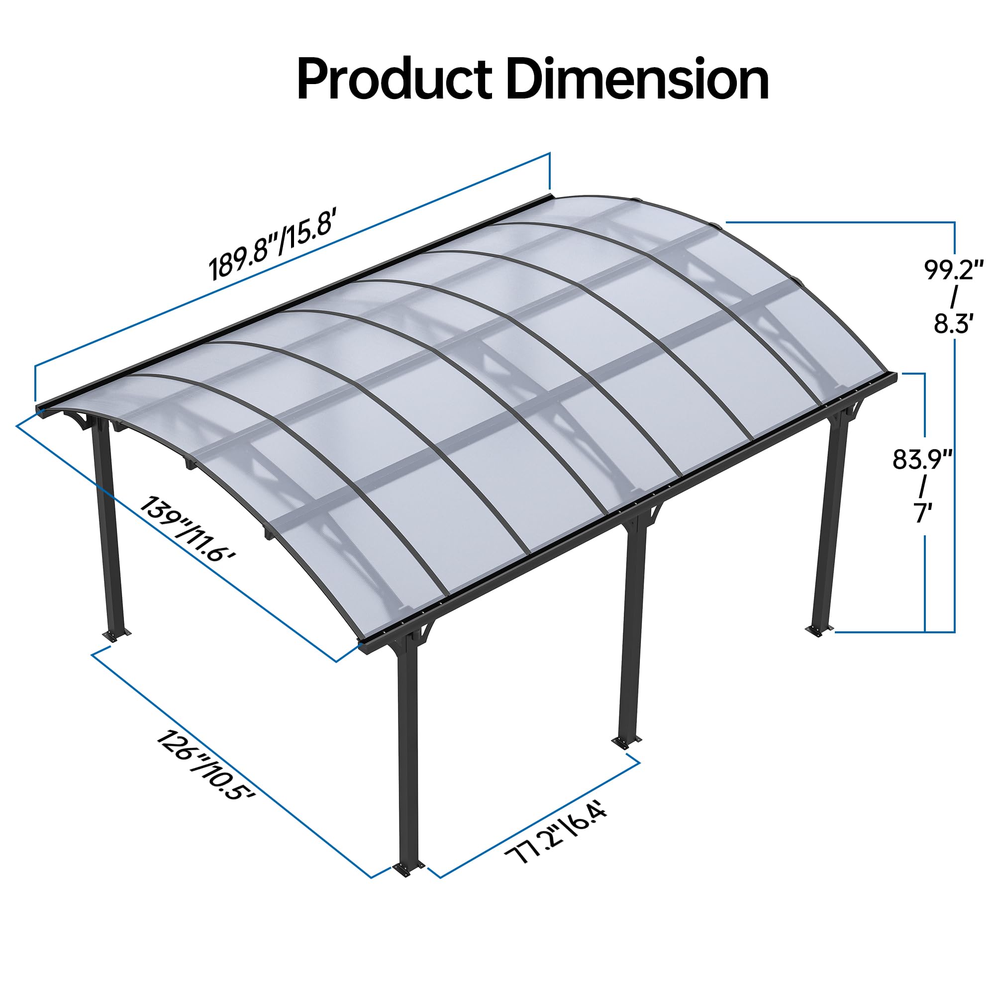 Real Relax 12 x 16 ft Metal Carport Kits with Polycarbonate Panel, Heavy Duty Metal Carport Canopy, Outdoor Car Tent Metal Garage Shelter for Car, Truck and Boats, Grey