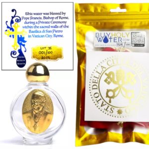 Holy Water Pope Francis Vial ✞ Pope Blessed Portable Bottle ✞ The Only Authentic Certified Holy Water Font Online ✞ Vatican Direct Baptism Wedding Christian Catholic God Jesus Religious Gift (Gold)