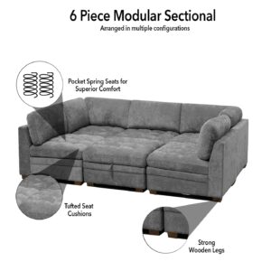 Iconik Living Sectional Modular Couch Sectional Sleeper Sofa Couch with Storage Ottoman Oversized Sofa Bed Sectional Light Gray Set