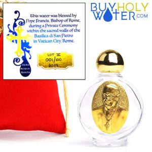 Holy Water Pope Francis Vial ✞ Pope Blessed Portable Bottle ✞ The Only Authentic Certified Holy Water Font Online ✞ Vatican Direct Baptism Wedding Christian Catholic God Jesus Religious Gift (Gold)