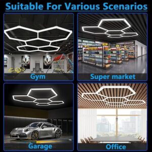 DHXYHQY Hexagon Garage Light, 5 Grids LED Shop Light, 168W 20736LM 6500K Super Bright Car Detailing Light, Plug-in Honeycomb Ceiling Light for Garage Workshop Basement Gym Warehouse