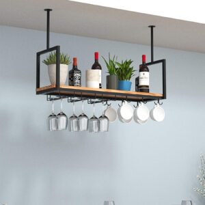 HZHKKP Ceiling Shelf Ceiling Wine Rack，Iron Solid Wood Ceiling Shelf Racks Stemware Holder，for Bars/Restaurants/Kitchens Storage Rack & Shelves，3 Sizes/Black (Size : 120 * 30 * 60cm)