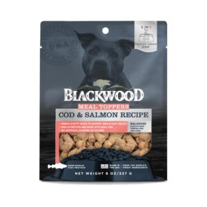 blackwood dog food topper, cod and salmon recipe, 8 ounce, high protein with omega 3 fatty acids, use as training treat, meal, or topper