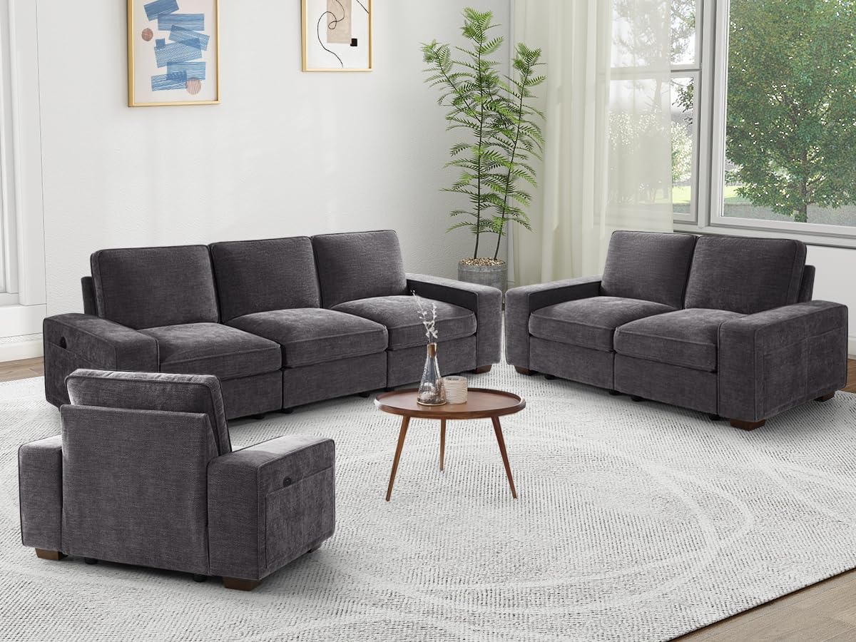 COCOLHOME 72" Comfy Sofa Couch with Storage, Modern Sofa Loveseat 2-Seater Sofa, Sectional Sofa Couches for Living Room, Apartment Small Space, Side Pocket Washable Cushion Cover, Grey Chenille