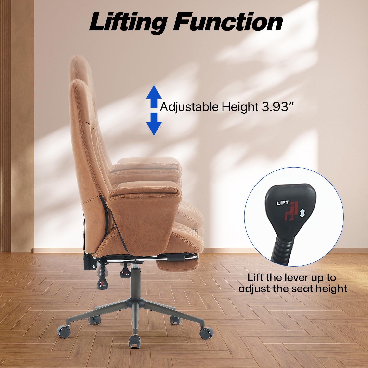 Tall Home Office Desk Chair with Ottoman, High Back Ergonomic Office Chair with Arms, Height Adjustable Swivel Modern Task Chair， Executive Desk Chair, Computer Chair for Living Room(Coffee)