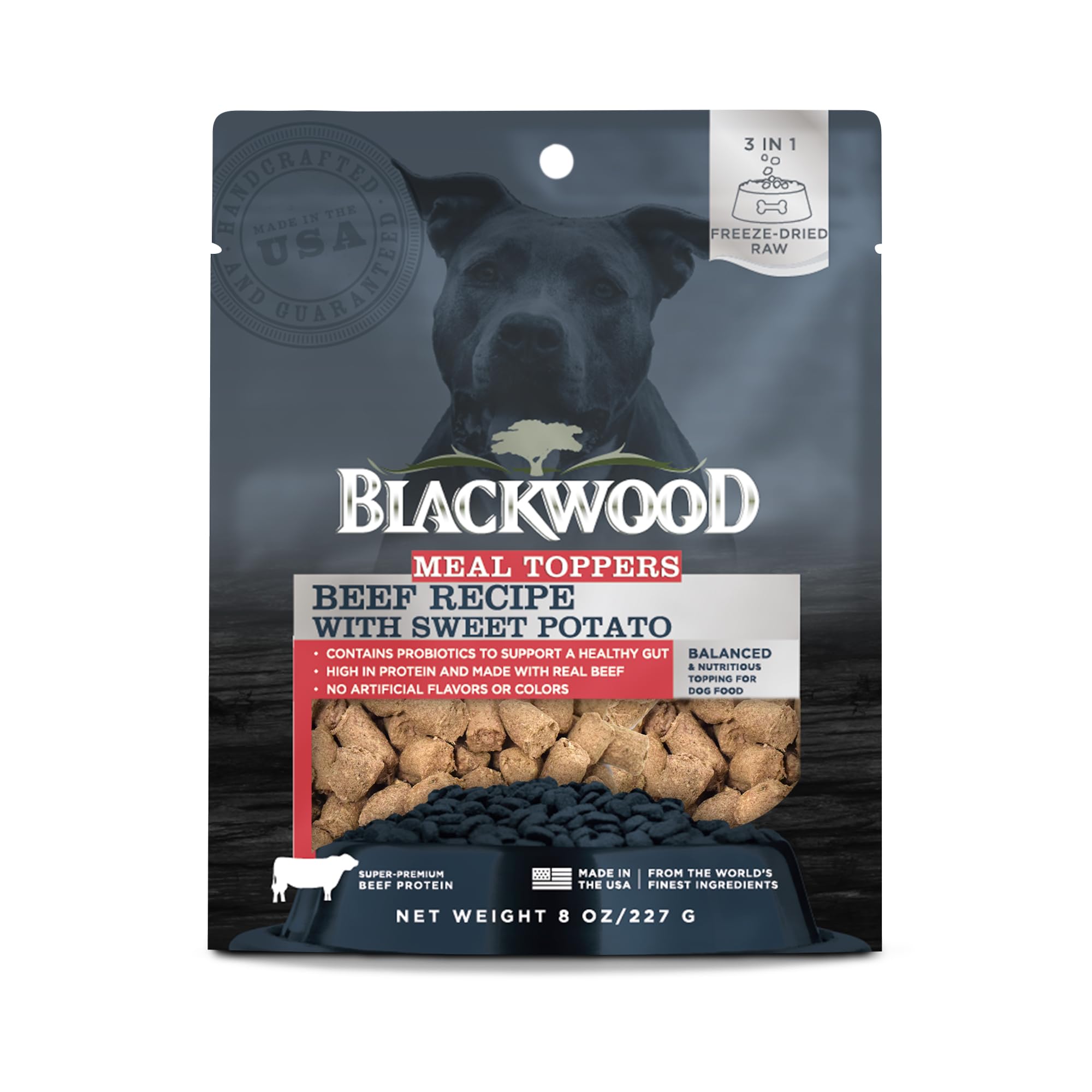 Blackwood Dog Food Topper, Beef Recipe with Sweet Potato, 8 Ounce, High Protein with Probiotics, Use as Training Treat, Meal, or Topper