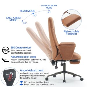 Tall Home Office Desk Chair with Ottoman, High Back Ergonomic Office Chair with Arms, Height Adjustable Swivel Modern Task Chair， Executive Desk Chair, Computer Chair for Living Room(Coffee)