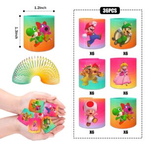 Mario Spring Rainbow Party Favors, Mario Mini Plastic Coil Spring Toy, Mario Fidget Stress Coil, Mini Springs Bulk Toys for Carnival Prize Birthday, Mario Goodie Bag Stuffers