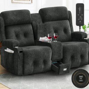 Aotolo Reclining Loveseat, Massage Loveseat Recliner Sofa Heavy Weight Capacity, RV Love Seat Chair Clearance with Console, USB, Type C Port, Storage, Cup Holders, Wall Hugger Couch, Fluffy Fabric