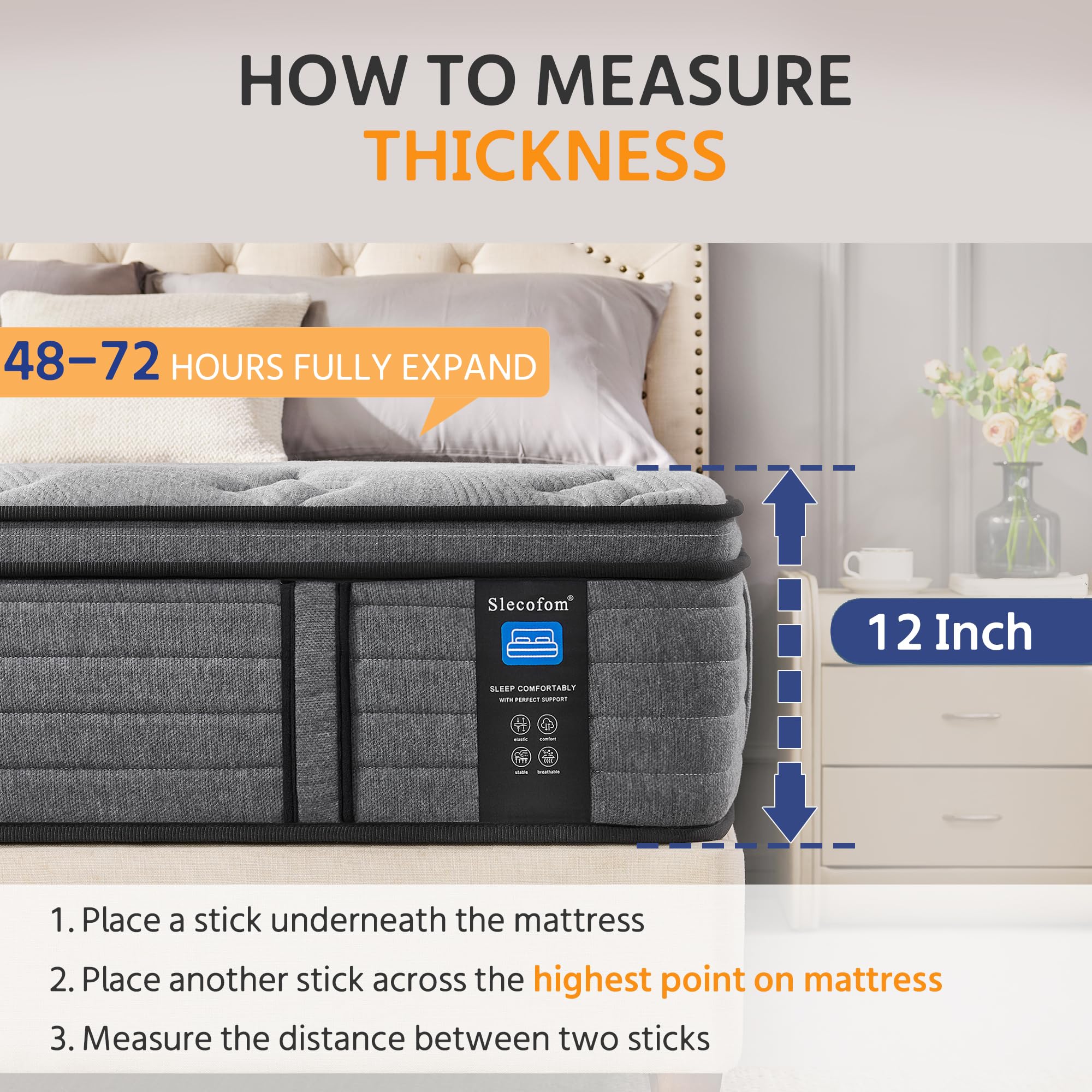 Full Mattress, 12 Inch Firm Supportive Mattress Designed with Tight Line & Thick Foam Edges, Euro Top Enhanced Pocket Spring Hybrid Memory Foam Mattress in a Box/Non-Fiberglass