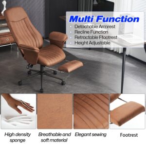 Tall Home Office Desk Chair with Ottoman, High Back Ergonomic Office Chair with Arms, Height Adjustable Swivel Modern Task Chair， Executive Desk Chair, Computer Chair for Living Room(Coffee)