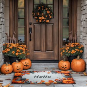 picanova pumpkin rug custom text - 20x28 inch farmhouse door mat non-slip rug made in usa - indoor outdoor use - fall holiday decor - pumpkin harmony