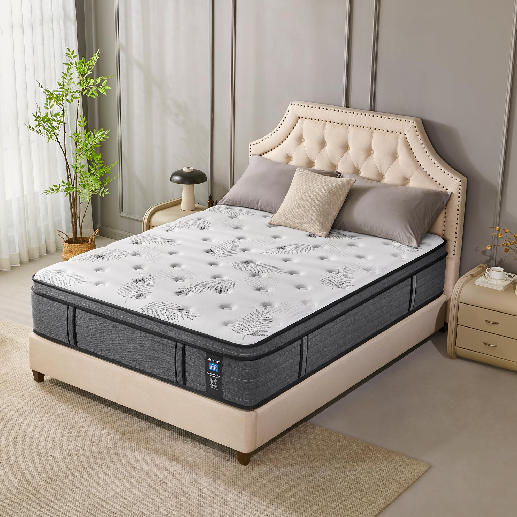 12 Inch Queen Mattress, Firm Supportive Mattress Designed with Tight Line & Thick Foam Edges for Back Sleepers & Stomach Sleepers, Euro Top Hybrid Memory Foam Mattress with Enhanced Pocket Spring