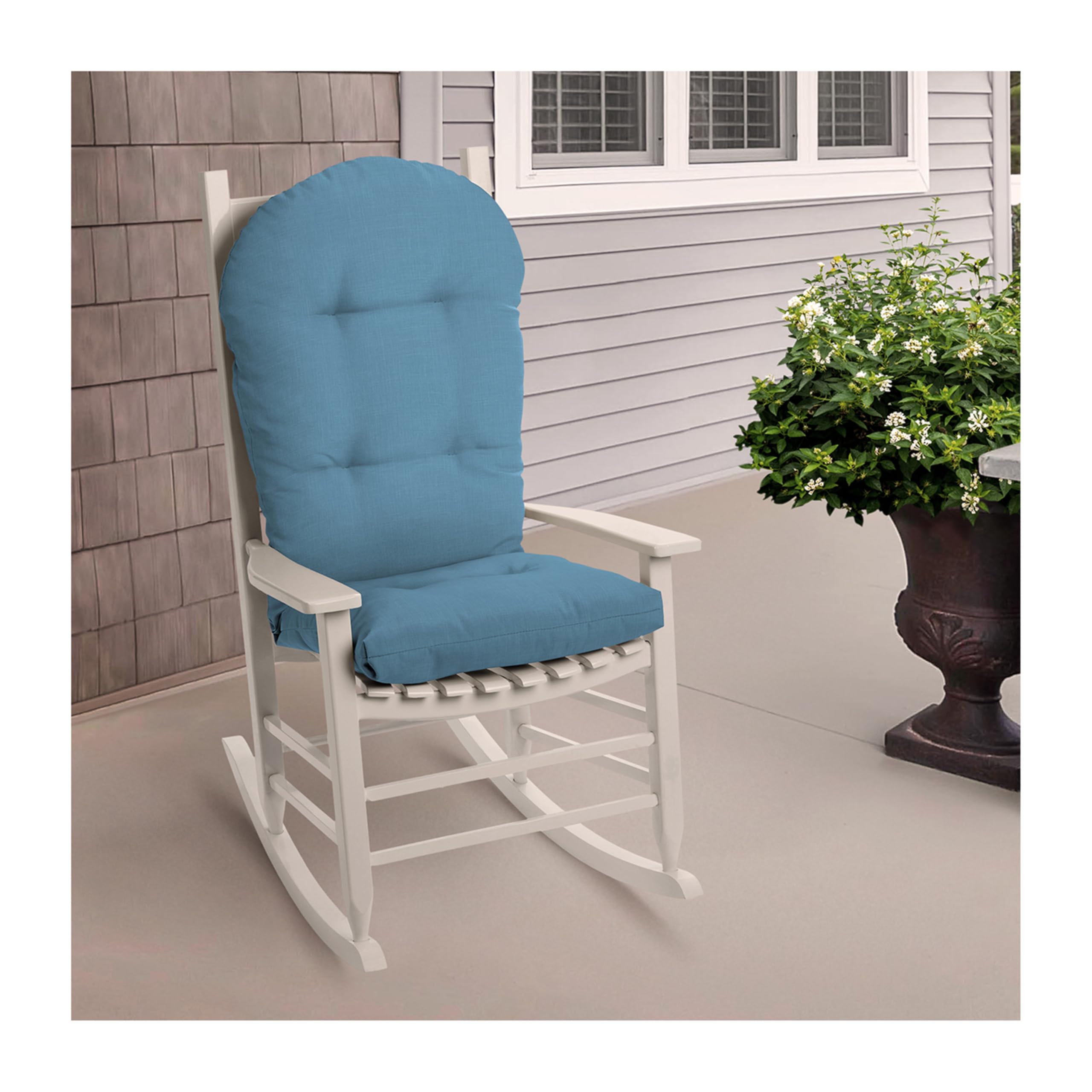 Arden Selections Plush Comfort Modern Rocking Chair Cushion, 20 x 18, Tufted Cushions for Rocking and Adirondack Chairs, French Blue Texture