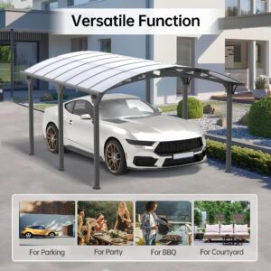 Real Relax 12 x 16 ft Metal Carport Kits with Polycarbonate Panel, Heavy Duty Metal Carport Canopy, Outdoor Car Tent Metal Garage Shelter for Car, Truck and Boats, Grey