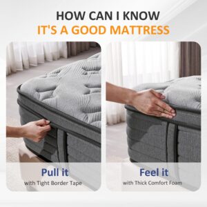 Full Mattress, 12 Inch Firm Supportive Mattress Designed with Tight Line & Thick Foam Edges, Euro Top Enhanced Pocket Spring Hybrid Memory Foam Mattress in a Box/Non-Fiberglass