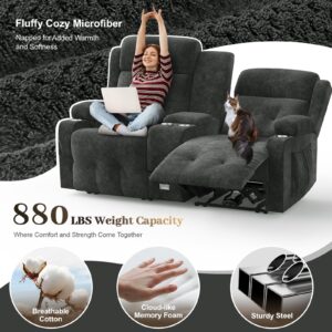 Aotolo Reclining Loveseat, Massage Loveseat Recliner Sofa Heavy Weight Capacity, RV Love Seat Chair Clearance with Console, USB, Type C Port, Storage, Cup Holders, Wall Hugger Couch, Fluffy Fabric