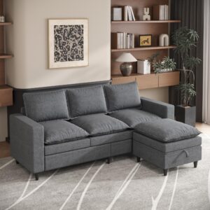 convertible sectional sofa couch for living room, l-shaped comfy cloud sofa, removable storage ottoman, small sofa for apartment/living room (dark grey)