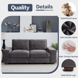 COCOLHOME 72" Comfy Sofa Couch with Storage, Modern Sofa Loveseat 2-Seater Sofa, Sectional Sofa Couches for Living Room, Apartment Small Space, Side Pocket Washable Cushion Cover, Grey Chenille