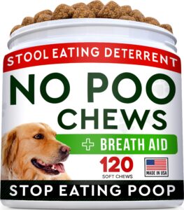 strellalab no poo chews for dogs - stop dog poop eating - coprophagia & stool eating deterrent with probiotics, digestive enzymes & immune support, poultry flavor, made in usa - 120 soft chews