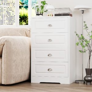 meilocar dresser with 4 drawers, wood dresser white vertical dresser chest of drawers, closet organizer unit for living room, black dresser for bedroom, hallway (white)