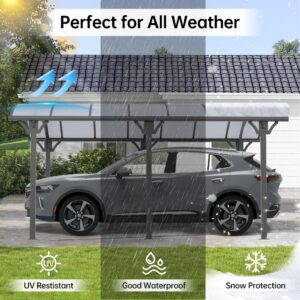 Real Relax 12 x 16 ft Metal Carport Kits with Polycarbonate Panel, Heavy Duty Metal Carport Canopy, Outdoor Car Tent Metal Garage Shelter for Car, Truck and Boats, Grey