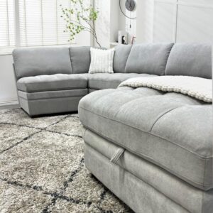 Iconik Living Sectional Modular Couch Sectional Sleeper Sofa Couch with Storage Ottoman Oversized Sofa Bed Sectional Light Gray Set